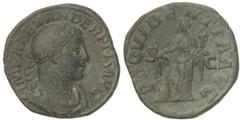 ROMAN COINS: ROMAN EMPIRE Sestercio. Acuñada el 232 d.C. ALEJANDRO SEVERO. Anv.: IMP. ALEXANDER PIVS AVG. Busto laureado a derecha. Rev.: PROVIDENTIA AVG. S. C. Annona en pie a izquierda con espigas y