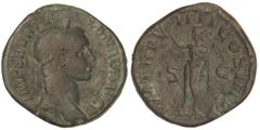 ROMAN COINS: ROMAN EMPIRE Sestercio. Acuñada el 230 d.C. ALEJANDRO SEVERO. Anv.: IMP. SEV. ALEXANDER. AVG. Busto laureada a derecha. Rev.: P. M. TR. P. VIII COS. III P. P. S. C. Sol radiado en pie a i