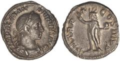 ROMAN COINS: ROMAN EMPIRE Denario. Acuñada el 231 d.C. ALEJANDRO SEVERO. Anv.: IMP. ALEXANDER PIVS AVG. Busto laureado a derecha. Rev.: P. M. TR. P. X COS. III P. P. Sol en pie a izquierda con globo. 
