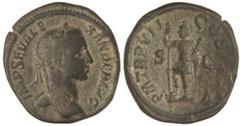 ROMAN COINS: ROMAN EMPIRE Sestercio. Acuñada el 228 d.C. ALEJANDRO SEVERO. Anv.: IMP. SEV. ALEXANDER AVG. Busto laureado a derecha. Rev.: P. M. TR. P. VII COS. III P. P. S. C. Marte en pie a izquierda