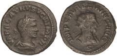 ROMAN COINS: ROMAN EMPIRE Antoniniano. Acuñada el 271-272 d.C. AURELIANO y VABALATO. Anv.: VABALATHVS V. C. R. IM. D. R. Busto de Vabalato laureado a derecha. Rev.: IMP. C. AVRELIANVS AVG.Busto de Aur