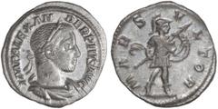 ROMAN COINS: ROMAN EMPIRE Denario. Acuñada el 231-235 d.C. ALEJANDRO SEVERO. Anv.: IMP. ALEXANDER PIVS AVG. Busto laureado a derecha. Rev.: MARS VLTOR. Marte en marcha a derecha con lanza y escudo. 2,