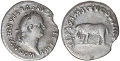 ROMAN COINS: ROMAN EMPIRE Denario. Acuñada el 79-81 d.C. TITO. Anv.: IMP. TITVS CAES. VESPASIAN AVG. P. M. Cabeza laureada a derecha. Rev.: TR. P. IX IMP. XV COS. VIII P. P. Elefante a izquierda. 3,19