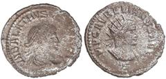 ROMAN COINS: ROMAN EMPIRE Antoniniano. Acuñada el 270-275 d.C. AURELIANO y VABALATO. Anv.: VABALATHVS V. C. R. IMP. D. R. Busto de Vabalato laureado a derecha. Rev.: IMP. C. AVRELIANVS AVG. Busto de A