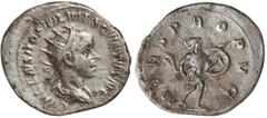 ROMAN COINS: ROMAN EMPIRE Antoniniano. Acuñada el 251 d.C. HOSTILIANO. Anv.: C. VALENS. HOSTIL. MES. QVINTVS. N. C. Busto radiado a derecha. Rev.: MARS PROPVG. Marte en marcha a derecha con lanza y es
