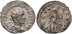 ROMAN COINS: ROMAN EMPIRE Antoniniano. Acuñada el 253 d.C. EMILIANO. Anv.: IMP. AEMILIANVS PIVS FEL. AVG. Busto radiado a derecha. Rev.: ERCVL. VICTORI. Hércules en pie a derecha con arco y apoyado en