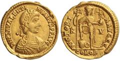 ROMAN COINS: ROMAN EMPIRE Sólido. Acuñada el 425-455 d.C. VALENTINIANO III. Anv.: D. N. PLA. VALENTINIANVS P. F. AVG. Busto a derecha con coraza y diadema ornamentada. Rev.: VICTORIA AVGGG. en el camp