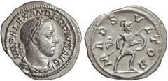ROMAN COINS: ROMAN EMPIRE Denario. Acuñada el 231-235 d.C. aLEJANDRO SEVERO. Anv.: IMP. ALEXANDER PIVS AVG. Busto laureado a derecha. Rev.: MARS VLTOR. Marte a derecha portando lanza y escudo. 3,10 gr