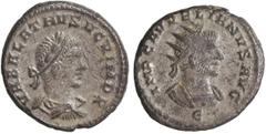 ROMAN COINS: ROMAN EMPIRE Antoniniano. Acuñada el 271-272 d.C. AURELIANO y VABALATO. Anv.: VABALATHVS V. C. R. IM. D. R. Busto de Vabalato laureado a derecha. Rev.: IMP. C. AVRELIANVS AVG. Busto de Au