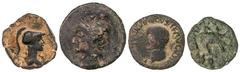 Celtiberian Coins Lote 4 monedas Calco y Semis (3). ACUÑACIONES HISPANO-CARTAGINESAS y CARTAGONOVA (3). AE. Acuñaciones Hispano-Cartaginesas: Calco reverso caballo parado a derecha y Cartagonova: Semi