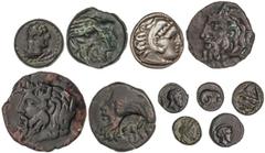 GREEK COINS Ancient Greece Lote 11 monedas. AE (10) y AR. Incluye AE 22, AE 26 y AE 22 Escitia-Olbia, AE 10 Pérgamo-Misia, AE 12 Birytis-Troas, AE 10 Kebren-Troas (3), Dracma Alejandro Magno-Incierta 