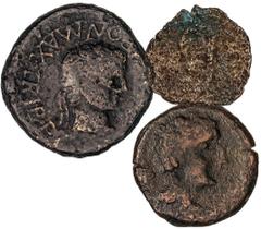 CELTIBERIAN COINS Celtiberian Coins Lote 3 monedas Semis, As y AE. CESSE, TARRACO e INCIERTA. AE. Semis de Cesse, As Tarraco y un AE incierta de la Ulterior. A EXAMINAR. AB-2352, 2376, ACIP- 2652. BC-