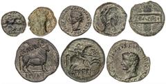 CELTIBERIAN COINS Celtiberian Coins Lote 8 monedas Cuadrante a As. AE. Incluye Semis Cartagonova AB-569, 1/4 Calco Ebusus Vill-30, Cuadrante Balsa Vill-1a, As Bilbilis AB-261, As Caesaraugusta época d