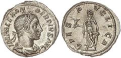 ROMAN COINS: ROMAN EMPIRE Roman Coins Denario. Acuñada el 231-235 d.C. ALEJANDRO SEVERO. Anv.: IMP. ALEXANDER PIUS. AVG. Busto laureado a derecha. Rev.: SPES. PUBLICA. Esperanza en pie a izquierda, su