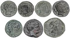 CELTIBERIAN COINS Celtiberian Coins Lote 7 monedas Semis (2) y As (5). NERTOBIS, SACILI, SECAISA (3), SEGOBRIGA y SETEISCEN. AE. Incluye As Nertobis Vill-3, Semis Sacili Vill-7 sim., As Secaisa Vill-4