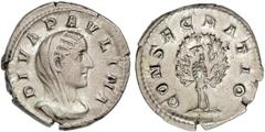 ROMAN COINS: ROMAN EMPIRE Roman Coins Denario. Acuñada el 235-236 d.C. PAULINA. Anv.: DIVA PAVLINA. Busto velado a derecha. Rev.: CONSECRATIO. Pavo real de frente con la cola desplegada. 3,24 grs. BUE