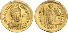 BYZANTINE COINS BYZANTINE COINS Byzantine Coins Sólido. JUSTINIANO I (527-565 d.C.). CONSTANTINOPLA. Anv.: CONSTANTINOPLA. D. N. IVSTINIANVS PP. AVG. Busto de frente con lanza y escudo. Rev.: VICTORIA