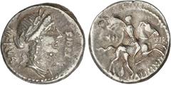 ROMAN COINS: ROMAN REPUBLIC Roman Coins - Republic Denario. 47 a.C. LICINIA. A. Licinius Nerva. Anv.: NERVA-FIDES. Rev.: Variante leyenda: III-VIR / A. LICINII. 4,04 grs. AR. RARA. Cal-891 var; FFC-80