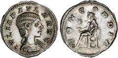 ROMAN COINS: ROMAN EMPIRE Roman Coins - Empire Denario. Acuñada el 219 d.C. JULIA PAULA. Anv.: IVLIA PAVLA. Busto a derecha. Rev.: CONCORDIA. Concordia sentada a izquierda. 3,45 grs. AR. Pátina. BELLA