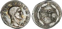 ROMAN COINS: ROMAN EMPIRE Roman Coins Denario. Acuñada el 68-69 d.C. GALBA. Anv.: IMP. SER. GALBA. AVG. Cabeza descubierta de Galba a derecha. Rev.: S.P.Q.R. OB. C. S. Leyenda dentro de corona de laur