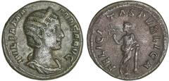 ROMAN COINS: ROMAN EMPIRE Roman Coins Denario. Acuñada el 235 d.C. JULIA MAMAEA. Anv.: IVLIA MAMAEA AVG. Busto diademado de Julia Mamaea a derecha. Rev.: FELICITAS PVBLICA. Felicidad estante a izquier