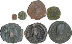 BYZANTINE COINS Byzantine Coins Lote 7 cobres. AE. Contiene follis de Heraclio, pentanummium de Anastasio I, nummus de Justiniano I, follis Mauricio Tiberio, 1/2 follis de Justino II, follis de Anasta