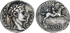 ROMAN COINS: ROMAN EMPIRE Roman Empire Denario. Acuñada el 8 a.C. AUGUSTO. LUGDUNUM (Lyon). Anv.: AVGVSTVS DIVI. F. Cabeza laureada de Augusto a derecha. Rev.: C. CAES. AVGVS. F. Cayo César galopando 