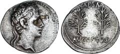 ROMAN COINS: ROMAN EMPIRE Roman Empire Denario. Acuñada el 20-19 a.C. AUGUSTO. Colonia Patricia (Córdoba). Anv.: Cabeza descubierta de Augusto a derecha. Rev.: CAESAR AVGVSTVS. Dos árboles de laurel. 