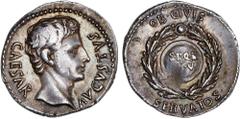 ROMAN COINS: ROMAN EMPIRE Roman Empire Denario. Acuñada el 19 a.C. AUGUSTO. COLONIA PATRICIA (Córdoba). Anv.: CAESAR AVGVSTVS. Cabeza descubierta de Augusto a derecha. Rev.: OB. CIVIS. SERVATOS. Coron