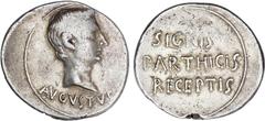 ROMAN COINS: ROMAN EMPIRE Roman Empire Denario. Acuñada el 19-18 a.C. AUGUSTO. PERGAMUM. Anv.: AVGVSTVS. Busto a derecha. Rev.: SIGNIS PARTHICIS RECEPTIS. 3,81 grs. Escasa. MBC. / Augustus. Scarce and