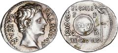 ROMAN COINS: ROMAN EMPIRE Roman Empire Denario. Acuñada el 19 a.C. AUGUSTO. COLONIA PATRICIA (Córdoba). Anv.: CAESAR AVGVSTVS. Cabeza descubierta de Augusto a derecha. Rev.: SIGNIS S.P.Q.R. CL. V. REC