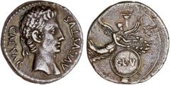 ROMAN COINS: ROMAN EMPIRE Roman Empire Denario. Acuñada el 19-18 a.C. AUGUSTO. CAESAR AUGUSTA (Zaragoza). Anv.: CAESAR AVGVSTVS. Cabeza laureada de Augusto a derecha. Rev.: (S.P.)-Q.R. CL. V. Victoria