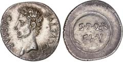 ROMAN COINS: ROMAN EMPIRE Roman Empire Denario. Acuñada el 19-18 a.C. AUGUSTO. CAESAR AUGUSTA (Zaragoza). Anv.: CAESAR AVGVSTVS. Busto de Augusto a izquierda. Rev.: S.P.Q.R. / CL. V. Escudo con leyend