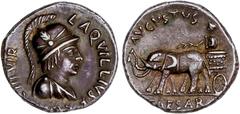 ROMAN COINS: ROMAN EMPIRE Roman Empire Denario. Acuñada el 19 a.C. AUGUSTO. L. Aquillius Florus. Anv.: L. AQVILLIS FLORVS III. VIR. Busto con casco del Valor a derecha. Rev.: AVGVSTVS CAESAR. Augusto 