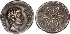 ROMAN COINS: ROMAN EMPIRE Roman Empire Denario. Acuñada el 19 a.C. AUGUSTO. L. Aquillius Florus. Anv.: CAESAR AVGVSTVS. Cabeza de Augusto a derecha. Rev.: L. AQVILLIS FLORVS III. VIR. Flor abierta. 4,