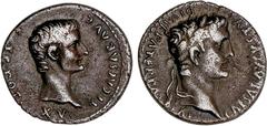 ROMAN COINS: ROMAN EMPIRE Roman Empire Denario. Acuñada el 13 d.C. TIBERIO y AUGUSTO. Anv.: TI. CAESAR AVG. F. TR. POT. XV. Cabeza desnuda de Tiberio. Rev.: CAESAR AVGVSTVS DIVI F. PATER PATRIAE. Cabe