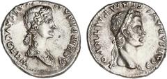 ROMAN COINS: ROMAN EMPIRE Roman Empire Denario. Acuñada el 37 d.C. AGRIPINA y CALÍGULA. Anv.: AGRIPPINA (MAT. C.) CAES. AVG. GERM. Busto drapeado de Agripina a derecha. Rev.: C. CAESAR AVG. GERM. P. M