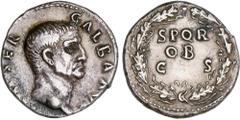 ROMAN COINS: ROMAN EMPIRE Roman Empire Denario. Acuñada el 68-69 d.C. GALBA. Anv.: IMP. SER. GALBA. AVG. Cabeza descubierta de Galba a derecha. Rev.: S.P.Q.R. OB. C.S. Leyenda dentro de corona de laur