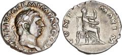 ROMAN COINS: ROMAN EMPIRE Roman Empire Denario. Acuñada el 69 d.C. VITELIO. Anv.: A. VITELLIVS GERM. IMP. AVG. TR. P. Cabeza laureada de Vitelio a derecha. Rev.: PONT. MAXIM. Vesta sentada a derecha c