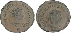 ROMAN COINS: ROMAN EMPIRE Roman Coins Denario. Acuñada el 271-272 d.C. AURELIANO y VABALATO. Anv.: VABALATHVS V. C. R. IM. D. R. Busto de Vabalato laureado a derecha. Rev.: IMP. C. AVRELIANVS AVG. Bus