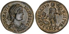 ROMAN COINS: ROMAN EMPIRE Roman Coins Maiorina reducida 22 mm. Acuñada el 378-383 a.C. GRACIANO. SISCIA. Anv.: D.N. GRATIANVS P.F. AVG. Busto a derecha. Rev.: REPARATIO REI. PVBLICAE. Graciano en pie 