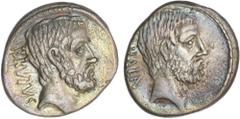 ROMAN COINS: ROMAN REPUBLIC Roman Coins Denario. 54 a.C. JUNIA. Q. Caepio Brutus. Anv.: BRVTVS. Cabeza de Junius Brutus el anciano a derecha. Rev.: AHALA. Cabeza de Servilius Ahala a derecha. 3,89 grs