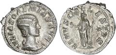 ROMAN COINS: ROMAN EMPIRE Roman Coins Denario. Acuñada el 222 d.C. JULIA SOEMIAS. Anv.: IVLIA SOAEMIAS AVG. Busto a derecha. Rev.: VENVS CAELESTIS. Venus en pie a izquierda. 3,02 grs. AR. Brillo origi
