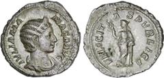 ROMAN COINS: ROMAN EMPIRE Roman Coins Denario. Acuñada el 235 d.C. JULIA MAMAEA. Anv.: IVLIA MAMAEA AVG. Busto diademado de Julia Mamaea a derecha. Rev.: FELICITAS PVBLICA. Felicidad estante a izquier