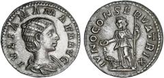 ROMAN COINS: ROMAN EMPIRE Roman Coins Denario. Acuñada el 235 d.C. JULIA MAMAEA. Anv.: IVLIA MAMAEA AVG. Busto diademado a derecha. Rev.: IVNO CONSERVATRIX. Juno en pie a izquierda. 2,71 grs. AR. C-35