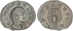 ROMAN COINS: ROMAN EMPIRE Roman Coins Denario. Acuñada el 235-236 d.C. PAULINA. Anv.: DIVA PAVLINA. Busto velado a derecha. Rev.: CONSECRATIO. Pavo real de frente con la cola desplegada. 1,95 grs. AR.