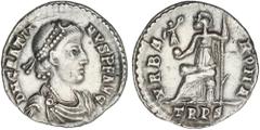 ROMAN COINS: ROMAN EMPIRE Roman Coins Silícua. Acuñada el 378-383 d.C. GRACIANO. TREVERI. Anv.: D. N. GRATIANVS P. F. AVG. Busto laureado a derecha. Rev.: VRBS ROMA. En exergo: TRPS. Roma sentada a iz