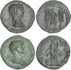 ROMAN COINS: ROMAN EMPIRE ROMAN COINS: ROMAN EMPIRE Roman Coins Lote 2 monedas Dupondio. Acuñadas el 114-117 d.C. TRAJANO. Rev.: PROVIDENTIA AVGVSTI S.P.Q.R. Providencia a izquierda y SENATVS POPVLVSQ