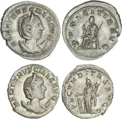 ROMAN COINS: ROMAN EMPIRE ROMAN COINS: ROMAN EMPIRE Roman Coins Lote 2 monedas Antoniniano. Acuñadas el 249-251 d. C. HERENNIA ETRUSCILLA. Rev.: FECVNDITAS AVGG. Fecundidad estante a izquierda, PVDICI