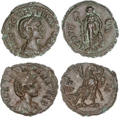 ROMAN COINS: ROMAN EMPIRE ROMAN COINS: ROMAN EMPIRE Roman Coins Lote 2 monedas Tetradracma. Acuñadas el 270-275 d.C. SEVERINA. ALEJANDRÍA. Anv.: Cabeza diademada a derecha, alrededor leyenda. Rev.: El